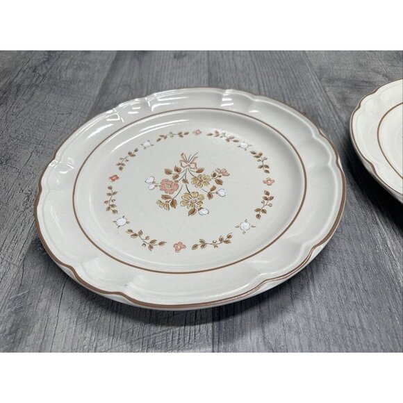VTG Cordella Stoneware Burnet Dinner Plates 10.5" Cream Brown‎ Floral Set of 2 - Picture 4 of 11